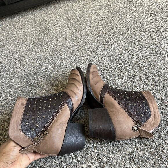 MISS MACIE Studs Ankle Boot 9 M Piper Ribbed Zipper Brown Patchwork Leather New - Picture 7 of 9